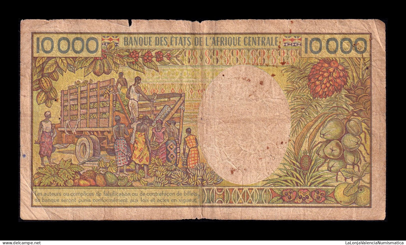 Gabón 10000 Francs 1984 Pick 7a Bc/Mbc F/Vf - Gabon