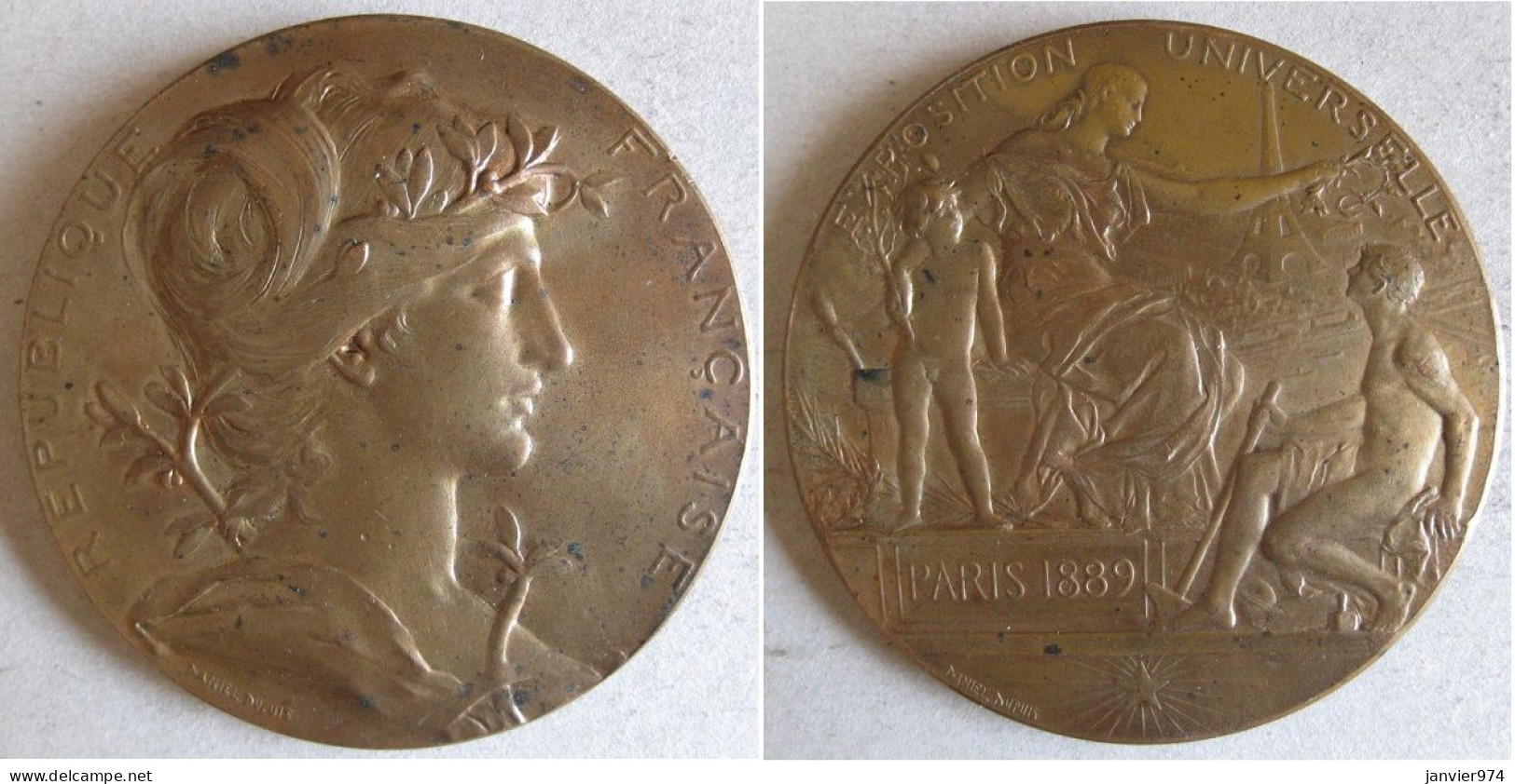 Medaille En Bronze Exposition Universelle De Paris 1889 Nu, Par Daniel Dupuis - Sonstige & Ohne Zuordnung