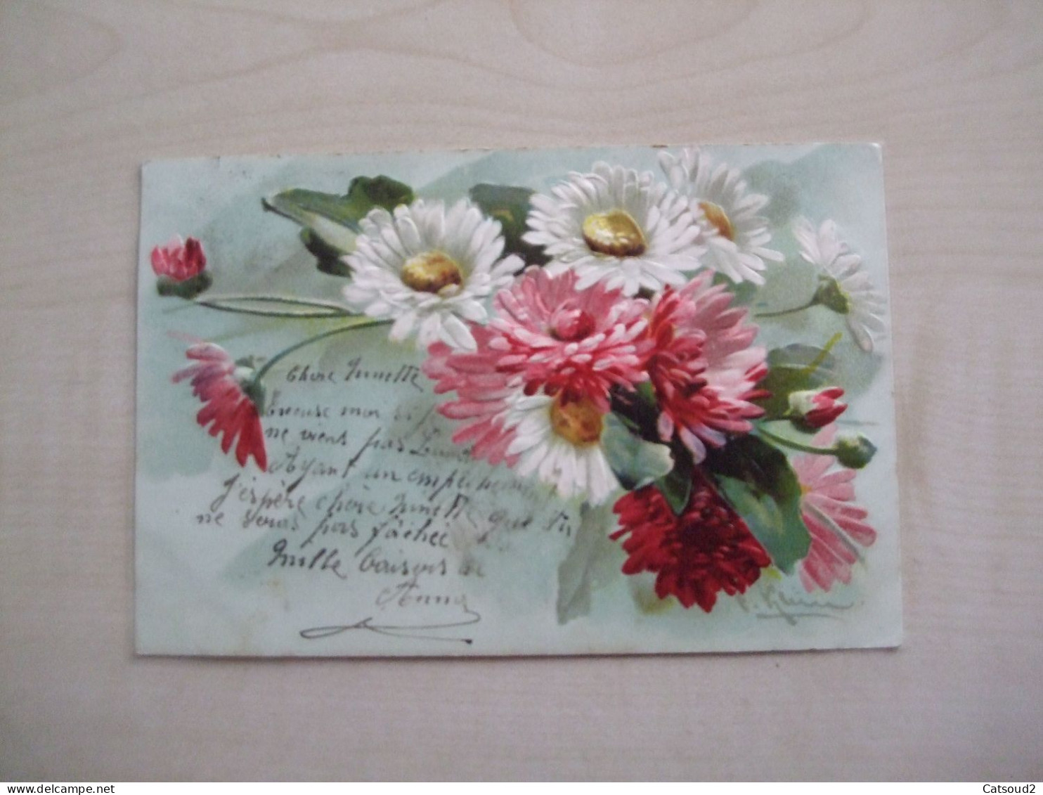 Carte Postale Ancienne En Relief 1906 CATHARINA KLEIN Marguerites - Klein, Catharina