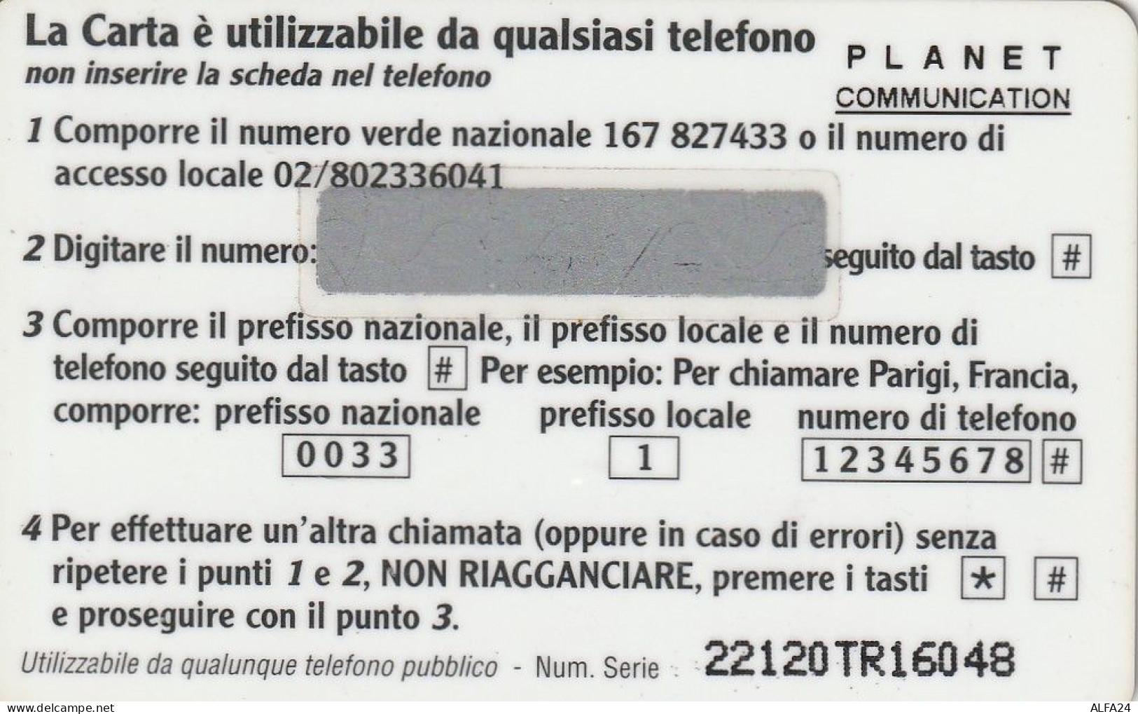 PREPAID PHONE CARD ITALIA PLANET (CZ2024 - Public Ordinary