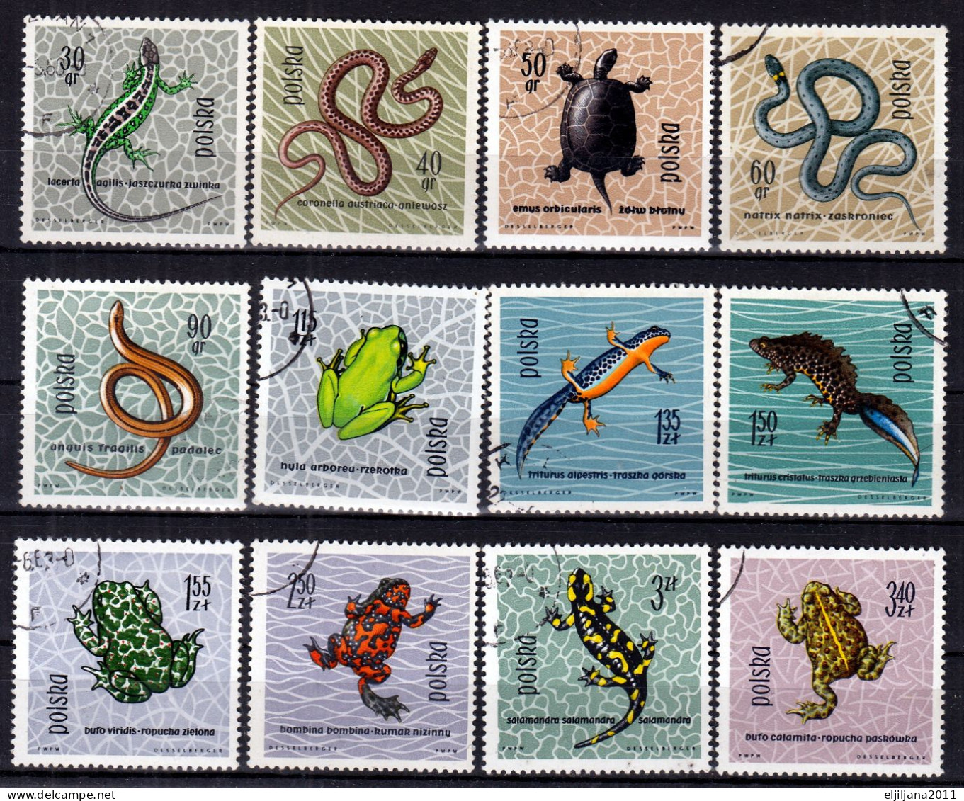 ⁕ Poland / Polska 1963 ⁕ Reptiles And Amphibians Mi.1393-1404 ⁕ 12v Used - Gebruikt