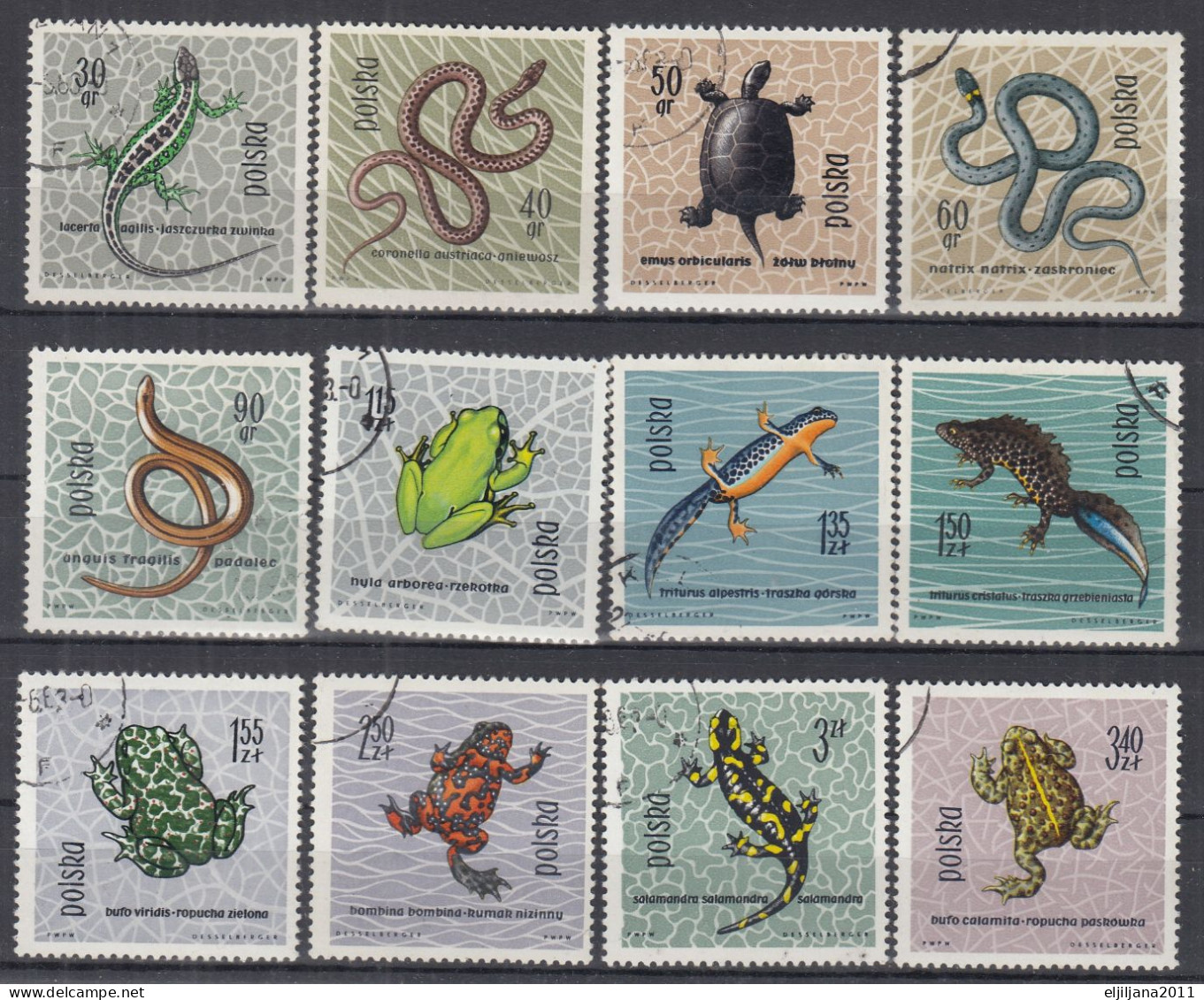 ⁕ Poland / Polska 1963 ⁕ Reptiles And Amphibians Mi.1393-1404 ⁕ 12v Used - Used Stamps