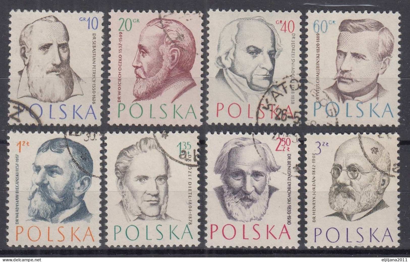 ⁕ Poland / Polska 1957 ⁕ Doctors' Portraits / Polish Doctors Mi.1008 - 1014, 1029 ⁕ 8v Used - Oblitérés