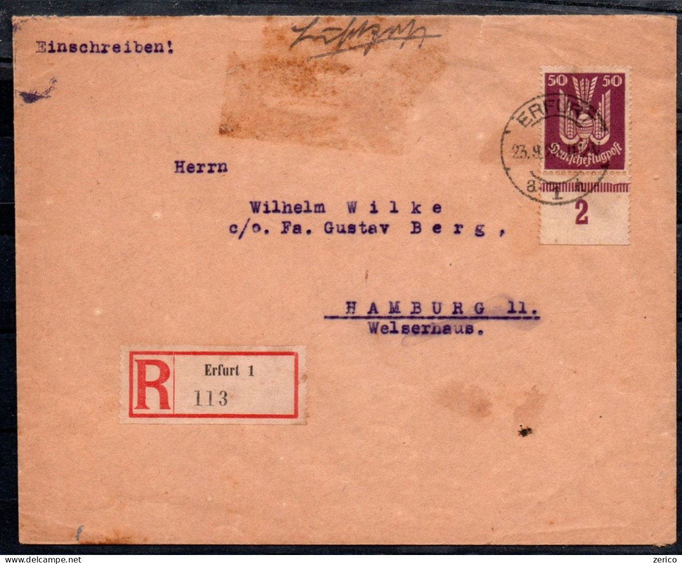 Lettre D'Erfurt à Hambourg De 1925  Brief Von Erfurt Nach Hamburg Aus Dem Jahr 1925 - Lettres & Documents