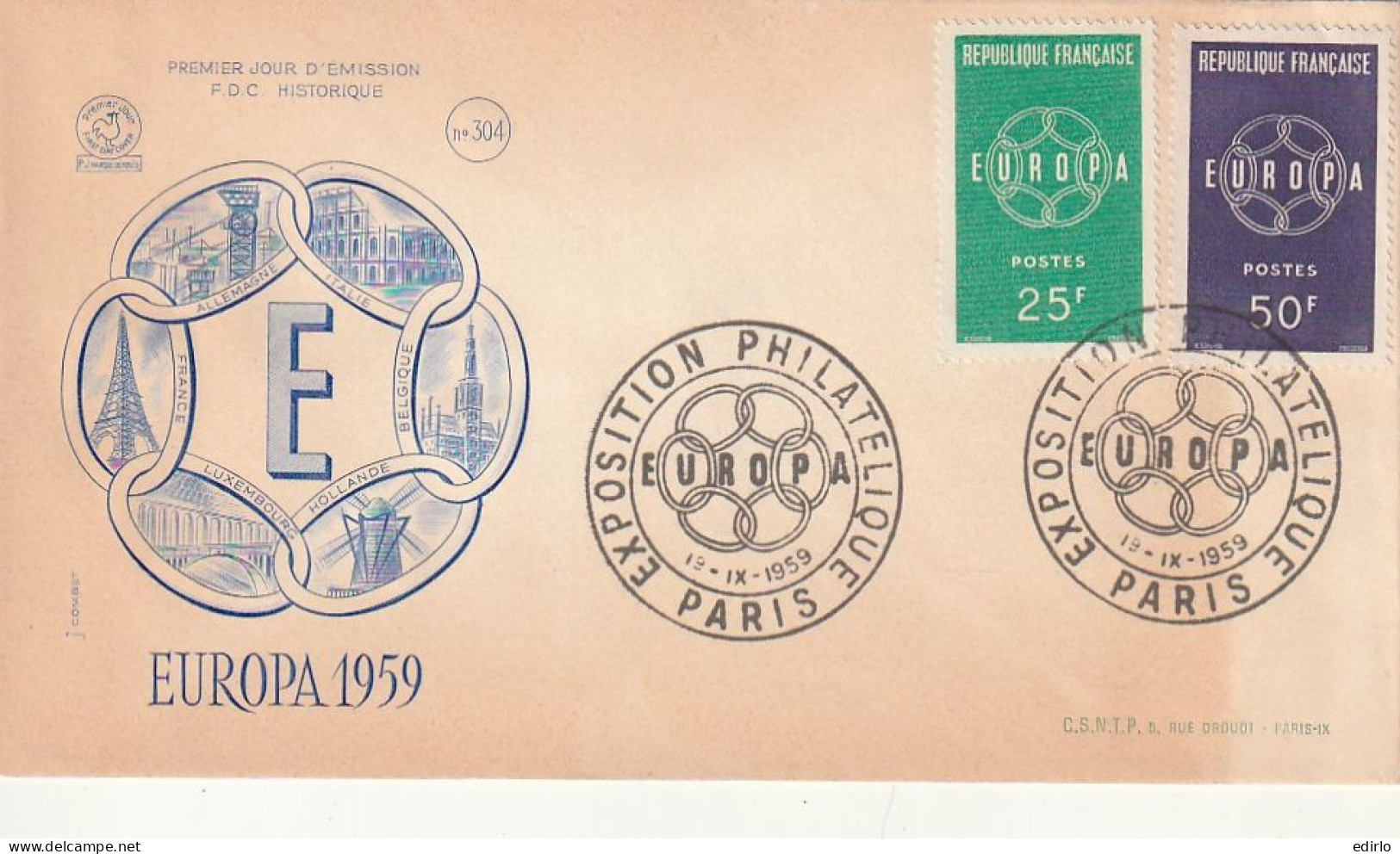 ///   FRANCE ///    PREMIER JOUR ---    EXPOSITION EUROPA 1959 - 1950-1959
