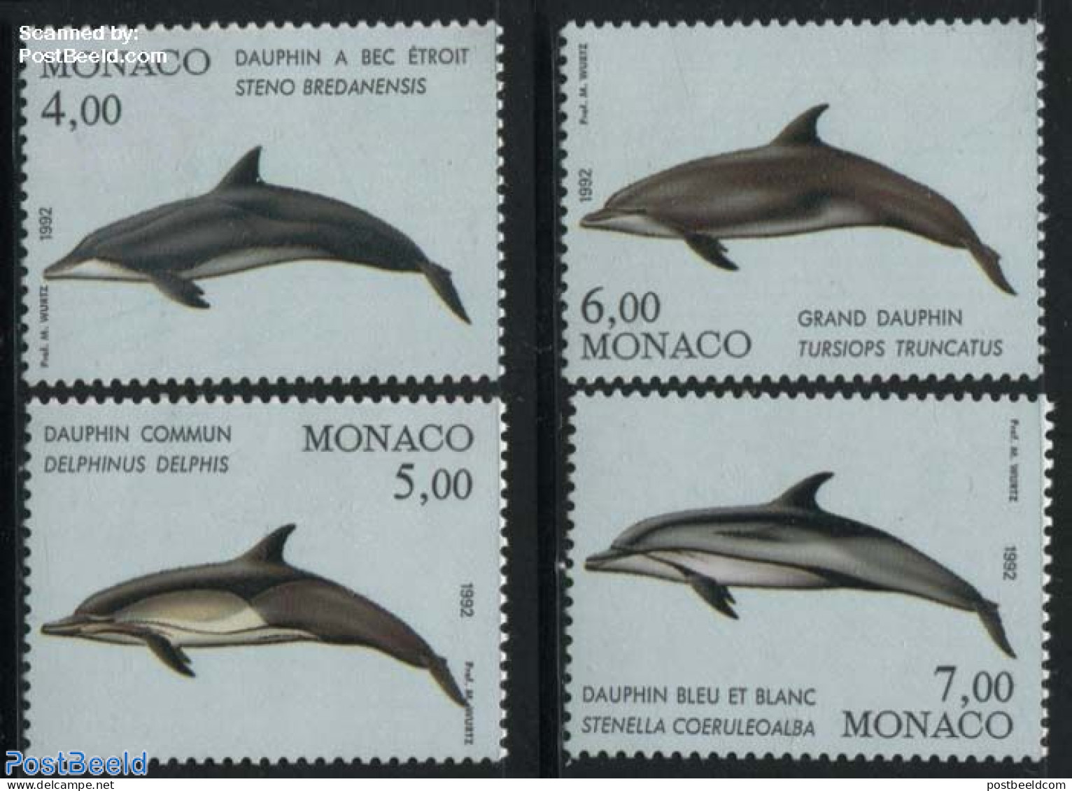 Monaco 1992 Dolphins 4v, Mint NH, Nature - Sea Mammals - Unused Stamps