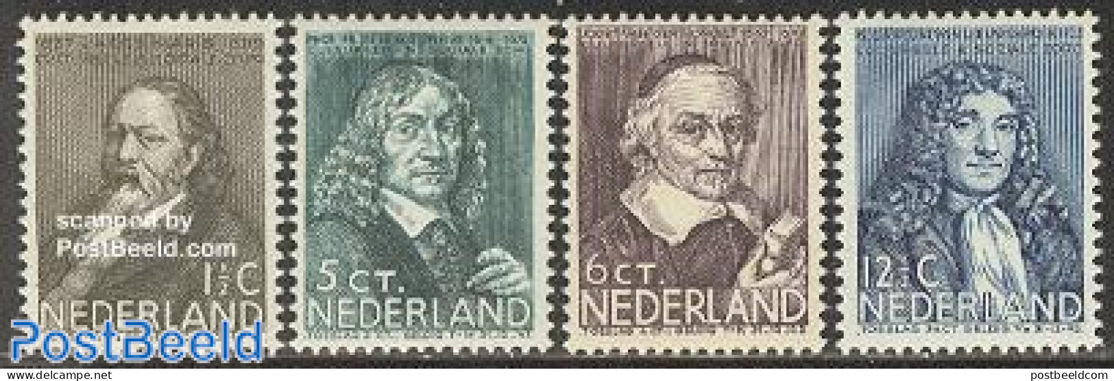 Netherlands 1937 Famous Persons 4v, Unused (hinged), Science - Chemistry & Chemists - Physicians - Art - Authors - Ongebruikt