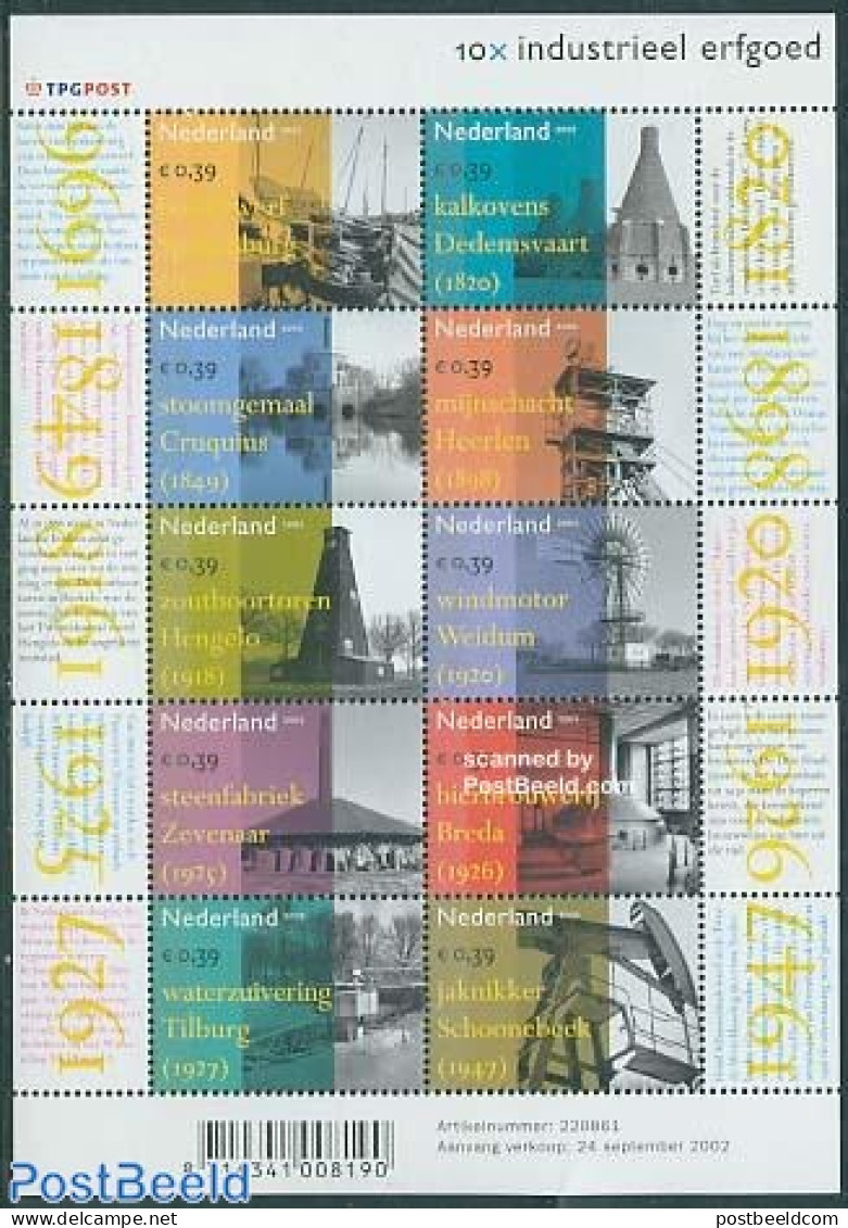 Netherlands 2002 Industrial Heritage 10v M/s, Mint NH, Health - Science - Transport - Various - Food & Drink - Mining .. - Nuevos