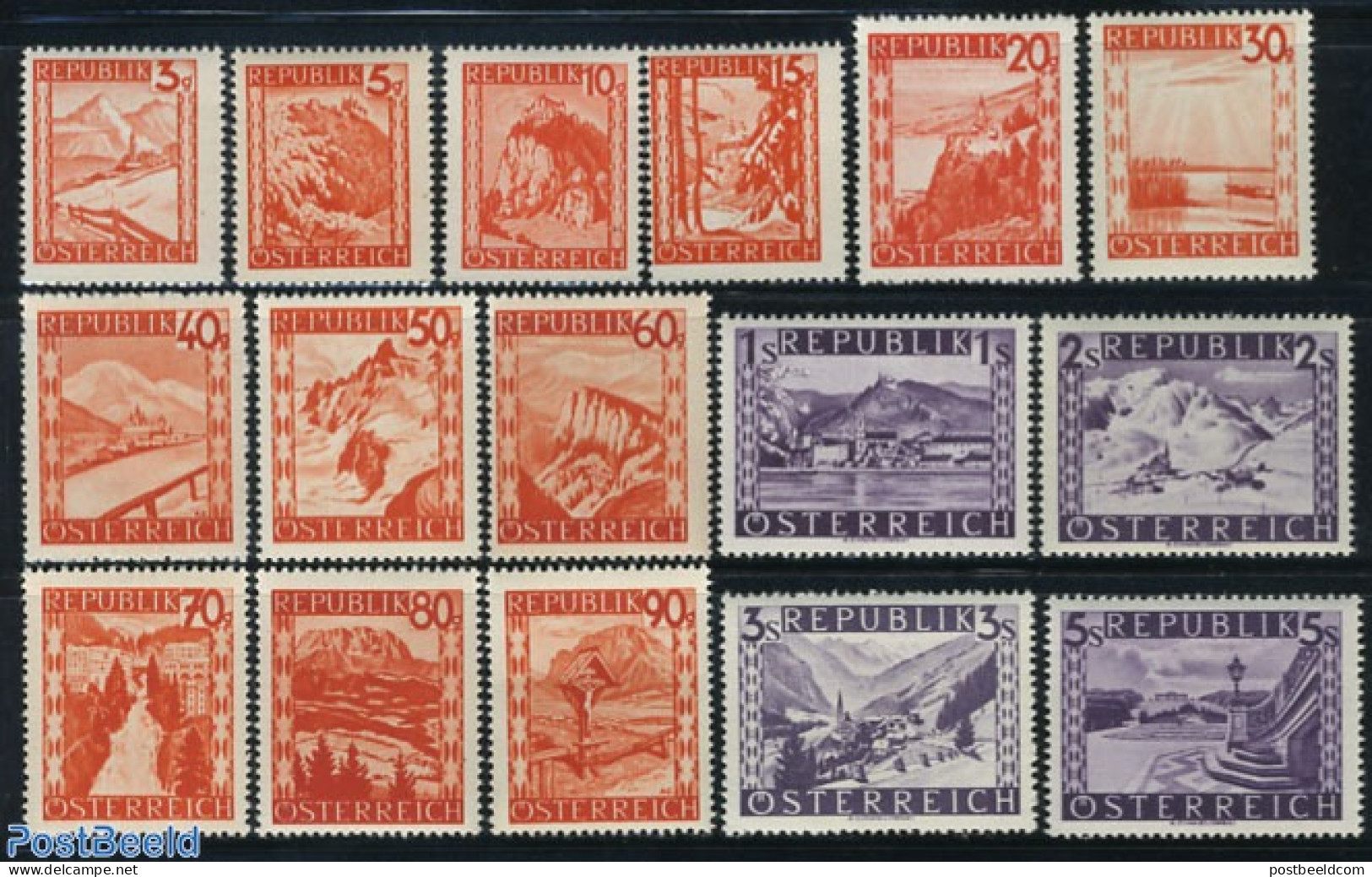 Austria 1947 Definitives 16v, Unused (hinged), Sport - Various - Mountains & Mountain Climbing - Tourism - Neufs