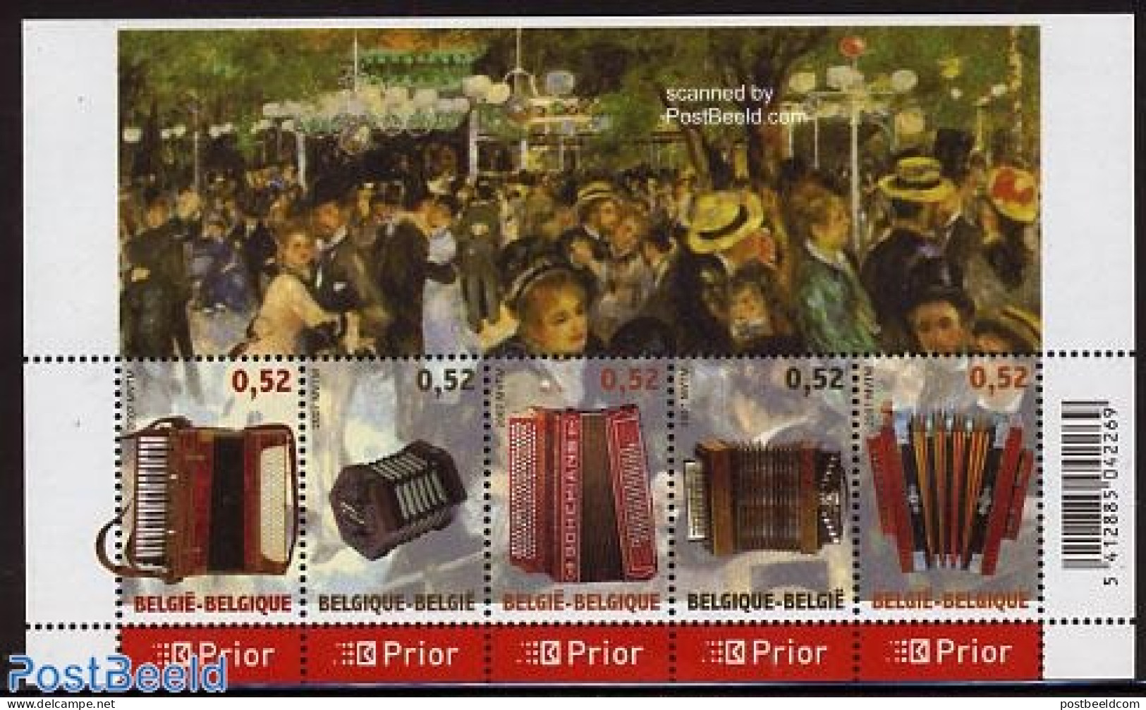 Belgium 2007 Music Instruments, Accordeon 5v M/s, Mint NH, Performance Art - Music - Musical Instruments - Art - Moder.. - Ungebraucht