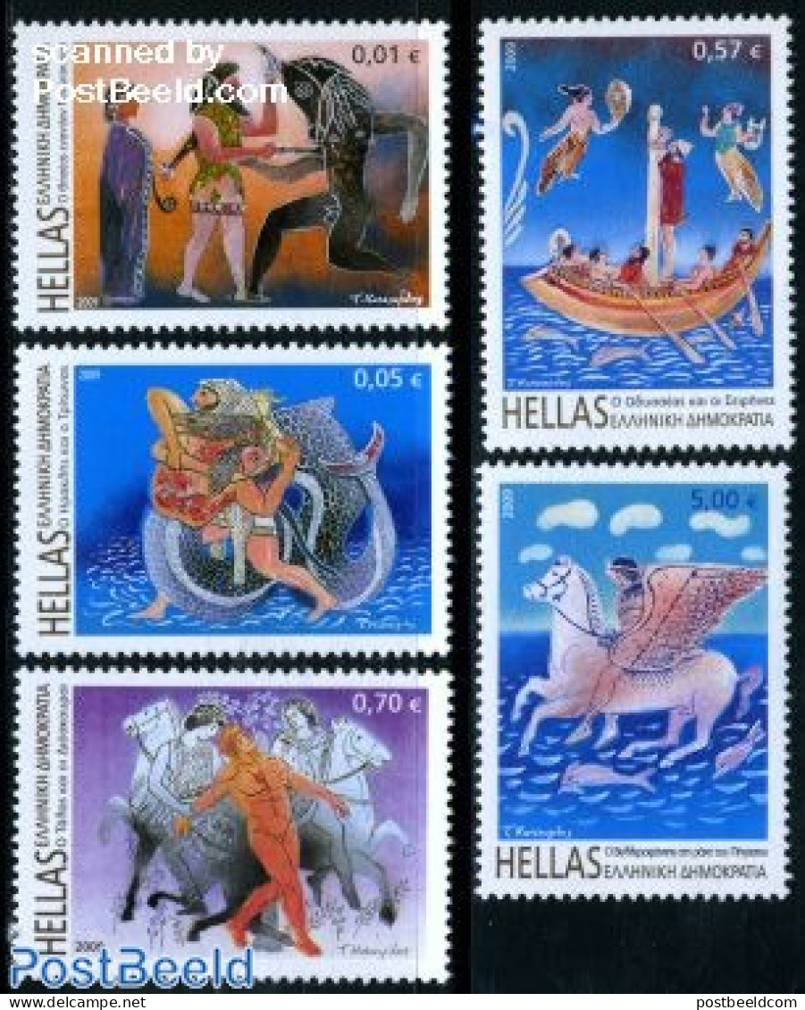 Greece 2009 Greek Mythology 5v, Mint NH, Nature - Religion - Transport - Fish - Horses - Greek & Roman Gods - Ships An.. - Ungebraucht