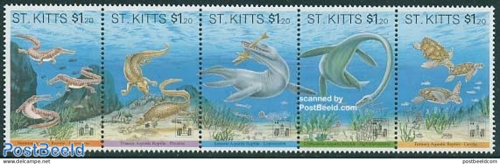 Saint Kitts/Nevis 1994 Hong Kong 94 5v [::::], Mint NH, Nature - Prehistoric Animals - Turtles - Philately - Prehistorisch