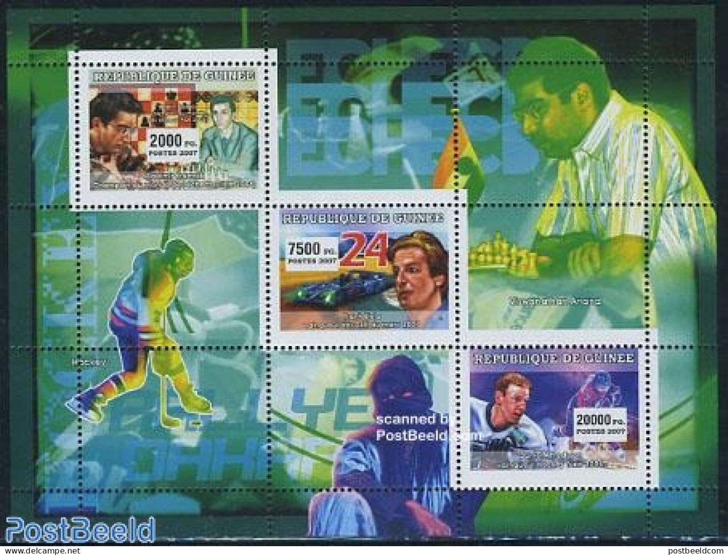 Guinea, Republic 2007 Sports 3v M/s, Mint NH, Sport - Autosports - Chess - Ice Hockey - Sport (other And Mixed) - Schaken