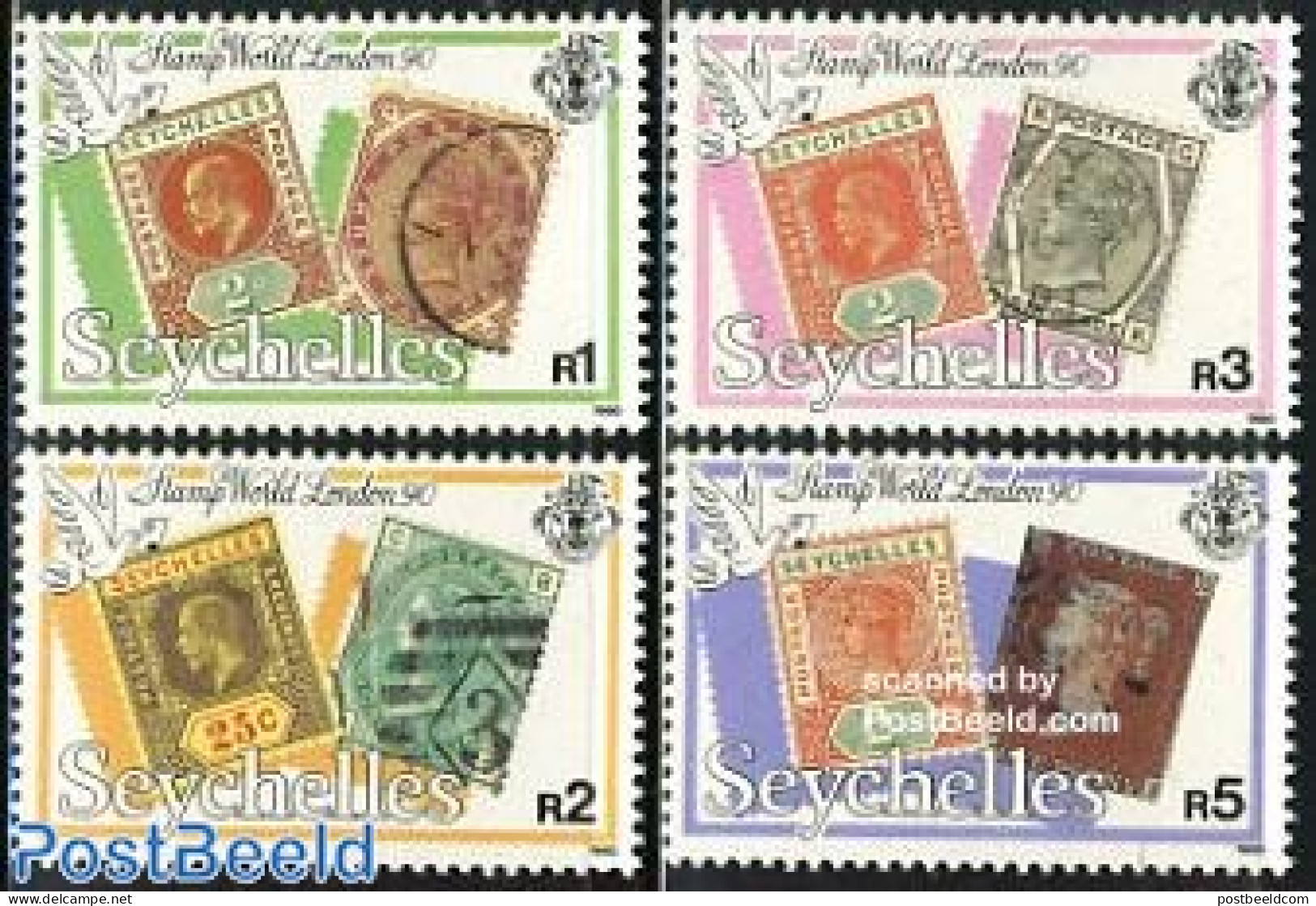 Seychelles 1990 Stamp World London 4v, Mint NH, Stamps On Stamps - Briefmarken Auf Briefmarken