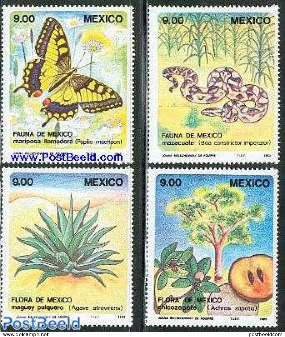 Mexico 1983 Fauna, Flora 4v, Mint NH, Nature - Butterflies - Reptiles - Snakes - Trees & Forests - Rotary, Lions Club