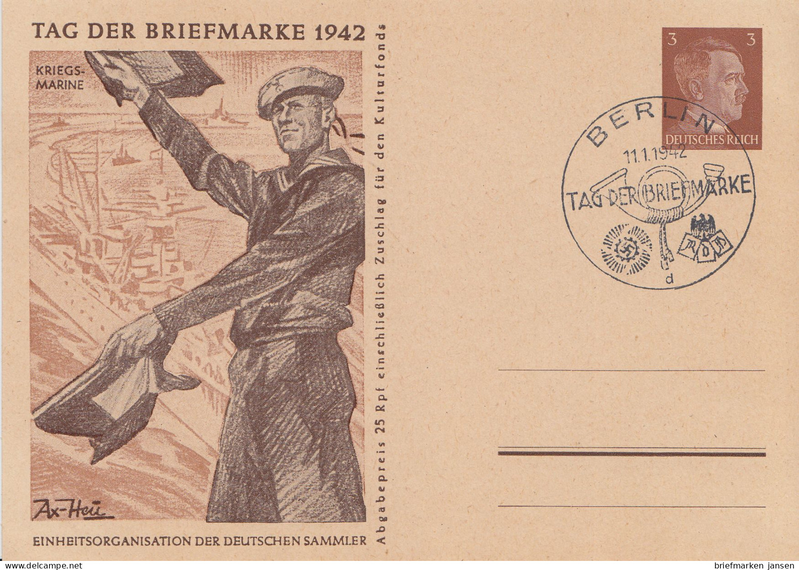 Dt. Reich Mi.Nr. P 308b/03 Sonderpostkarte Tag Der Briefmarken 1942 Kriegsmarine - Sonstige & Ohne Zuordnung