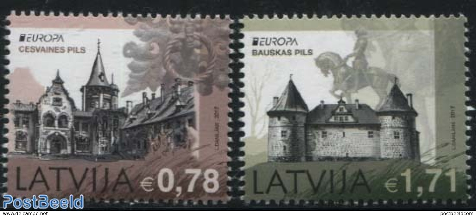 Latvia 2017 Europa, Castles 2v, Mint NH, History - Nature - Europa (cept) - Horses - Art - Castles & Fortifications - .. - Castles