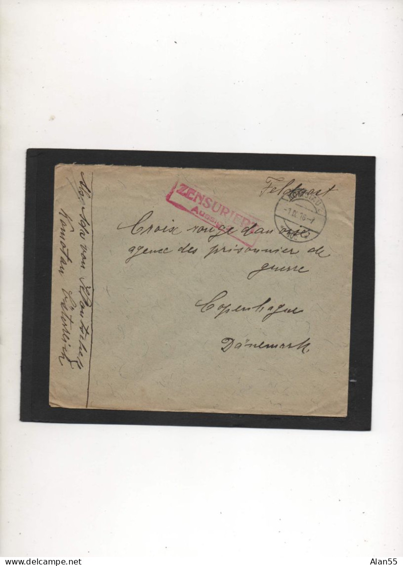 AUTRICHE-HONGRIE,1916,  CORRESPONDANCE PRISONNIER DE GUERRE,KOMOTO, VIA CROIX-ROUGE DANOISE, CENSURE - Lettres & Documents