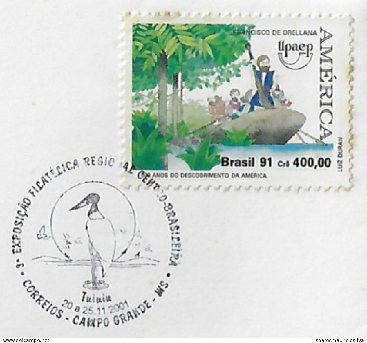 Brazil 2001 Cover With Commemorative Postmark Cancel Bird Jabiru Jaburu Tuiuiu Animal Fauna Campo Grande Pantanal - Cicogne & Ciconiformi