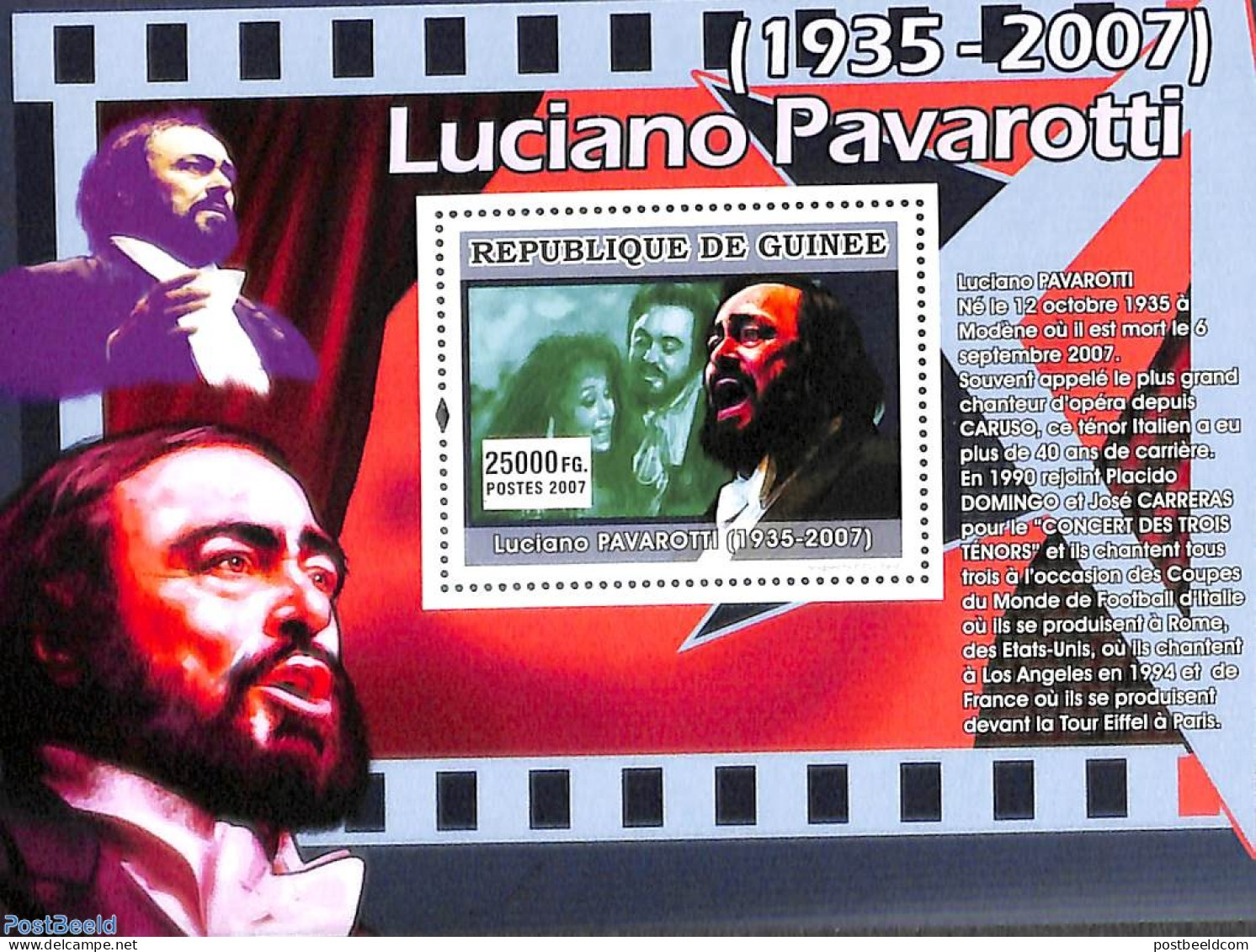 Guinea, Republic 2007 Luciano Pavarotti S/s, Mint NH, Performance Art - Music - Musik