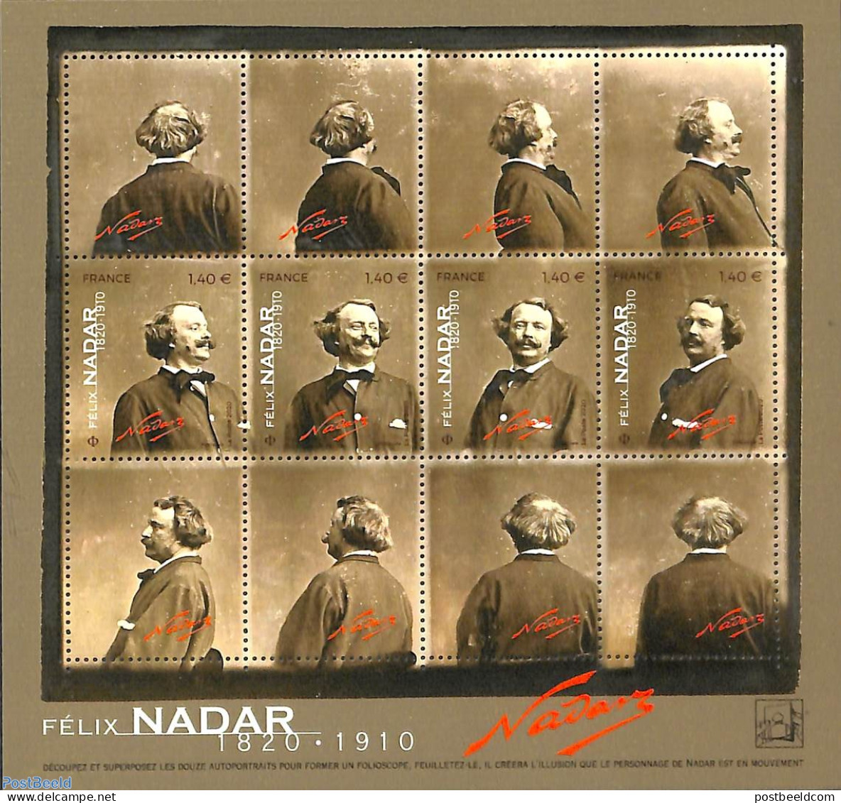 France 2020 Felix Nadar 12v M/s, Mint NH, Performance Art - Film - Ungebraucht