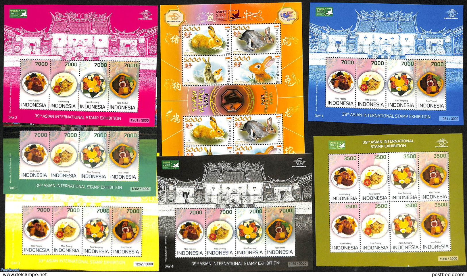 Indonesia 2023 Stamp Expo Taipei 7 S/s, Mint NH, Health - Nature - Food & Drink - Rabbits / Hares - Philately - Ernährung