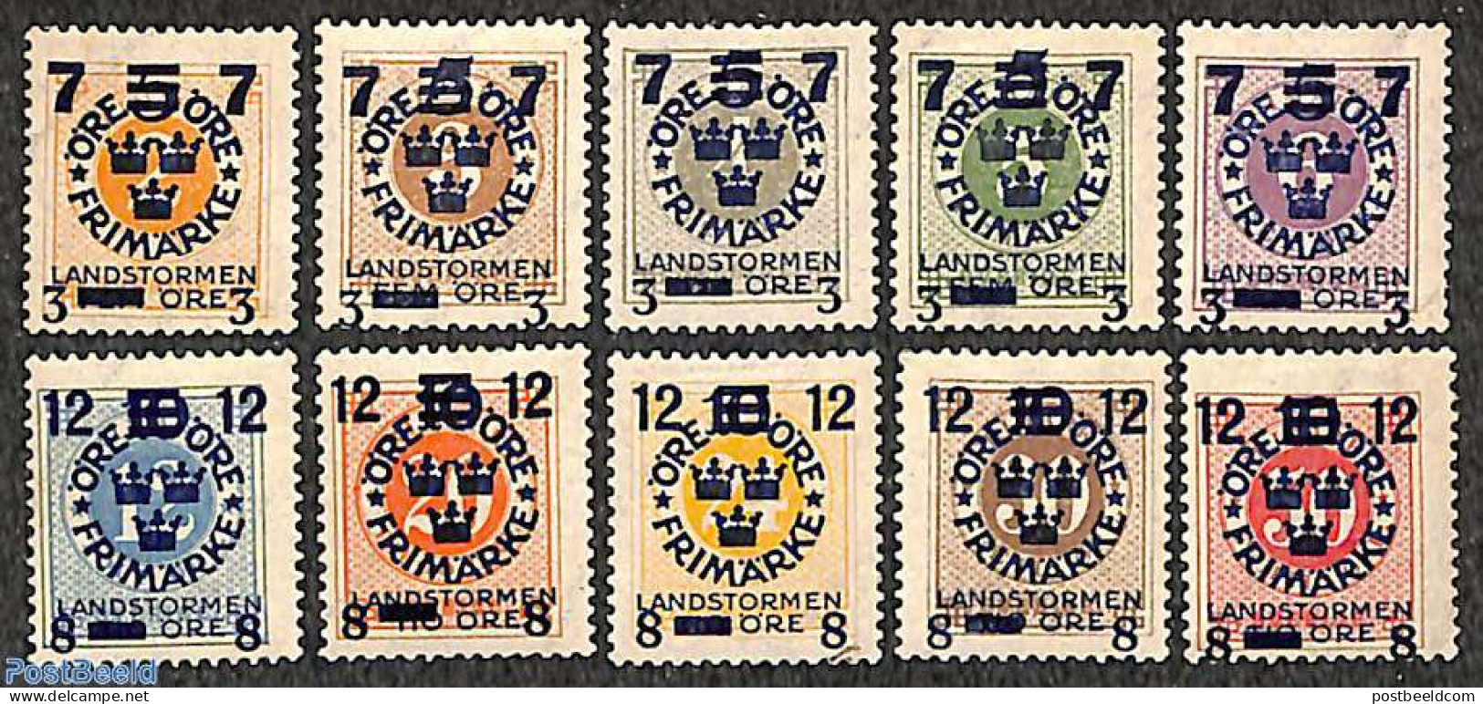 Sweden 1918 Overprints 10v, Mint NH - Neufs