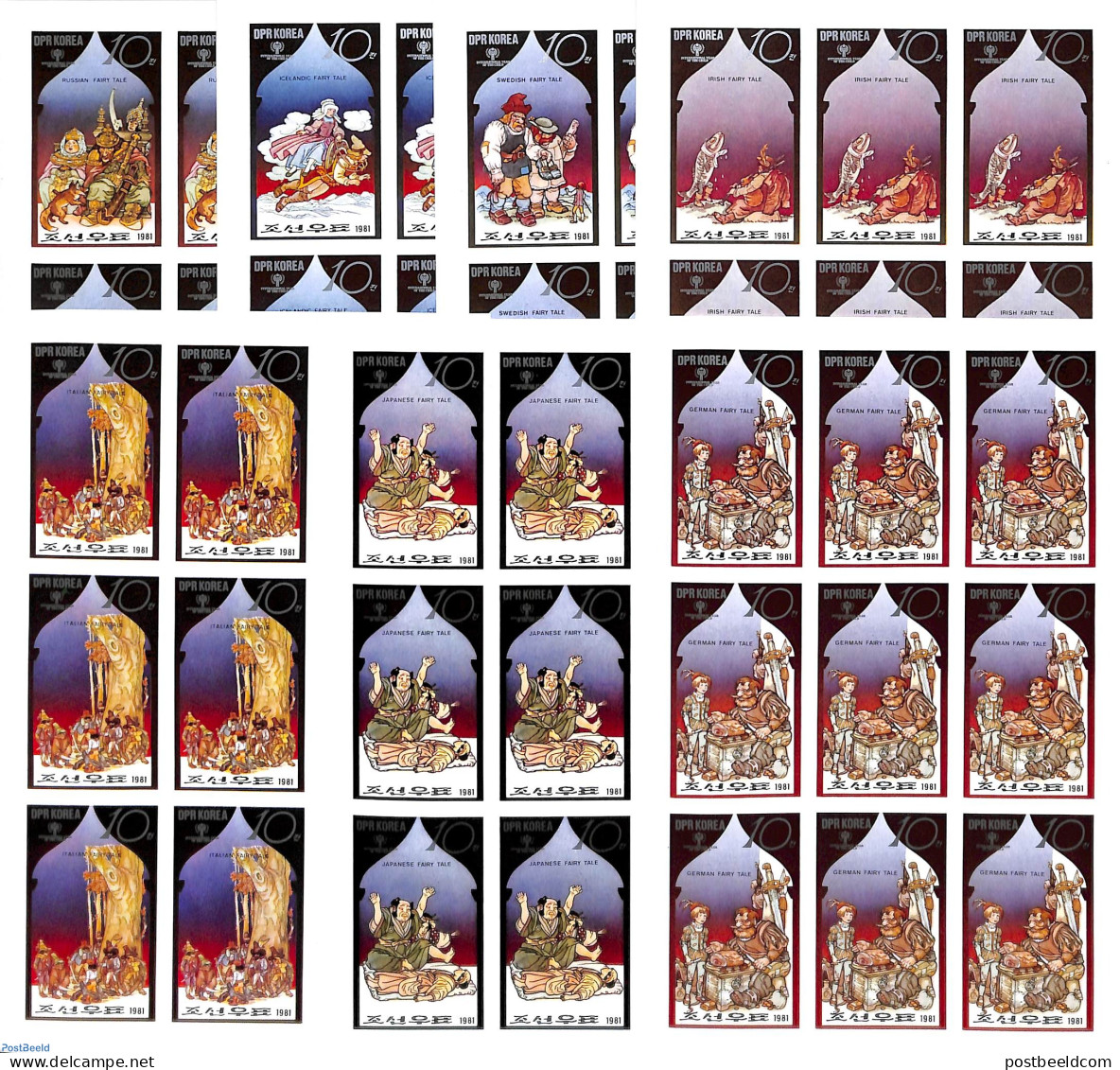 Korea, North 1981 Fairy Tales 9 M/s, Imperforated (=9 Sets), Mint NH, Art - Fairytales - Contes, Fables & Légendes