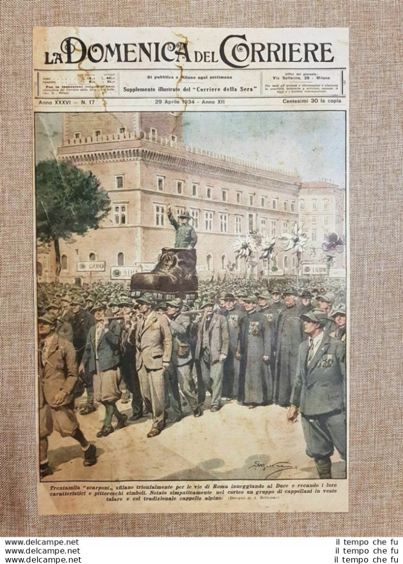 Copertina La Domenica Del Corriere 29 Aprile 1934 Roma 30.000 Alpini Per Il Duce - Autres & Non Classés