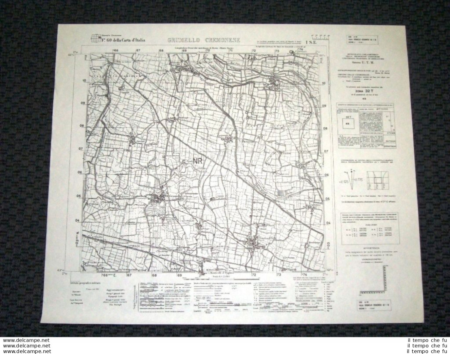 Grande Carta Topografica Grumello Cremonese E Dintorni Dettagliatissima I.G.M. - Cartes Géographiques