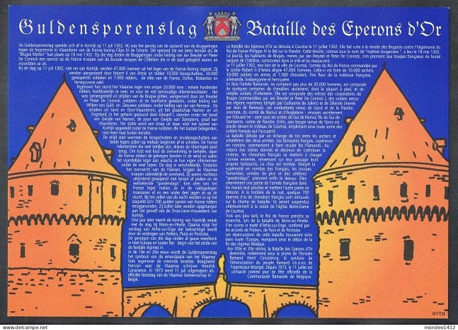 3088 HK + Timbres + Bloc -Guldensporenslag In Kortrijk, Bataille Des Eperons D'Or - 3088/89 - BL96 - Herdenkingskaarten - Gezamelijke Uitgaven [HK]