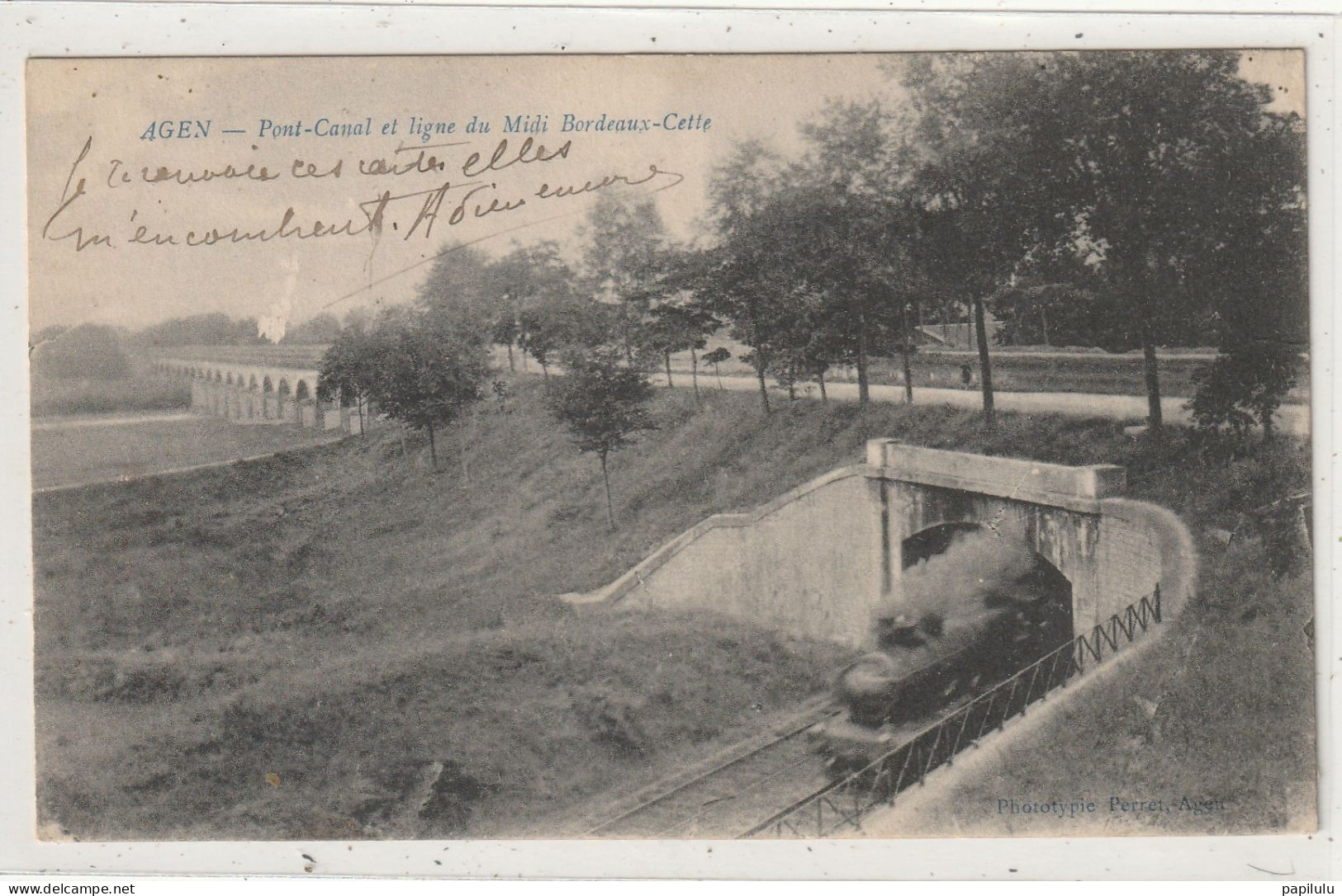 38 BEPT 47 : édit. Perret : Agen Pont Canal Et Ligne Du Midi , Bordeaux - Cette , Passage Du Train - Agen