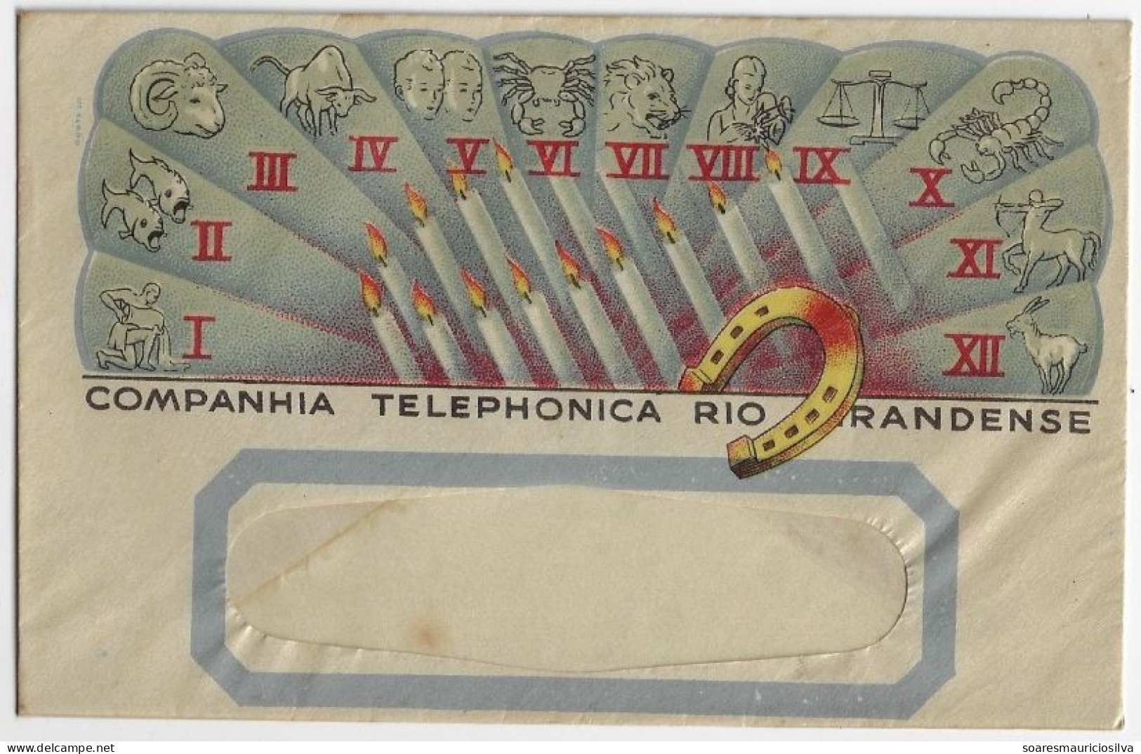 Brazil 1946 Telegram / Phonogram + Cover By Companhia Telefônica Rio Grandense Porto Alegre Zodiac Sign Candle Horseshoe - Lettres & Documents