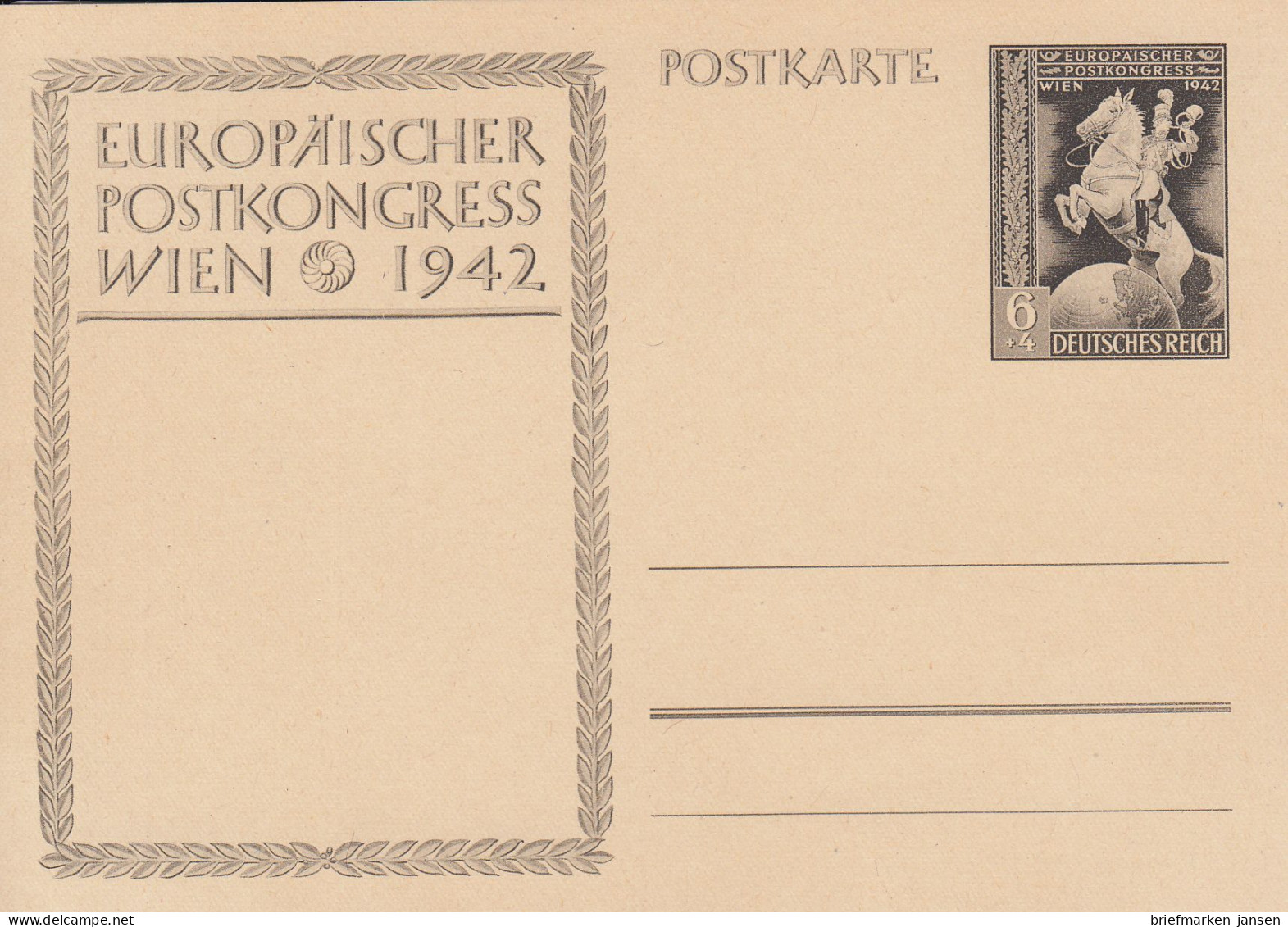 Dt. Reich Mi.Nr. P 294a Sonderpostkarte Zum Europäischen Postkongress Wien 1942 - Sonstige & Ohne Zuordnung