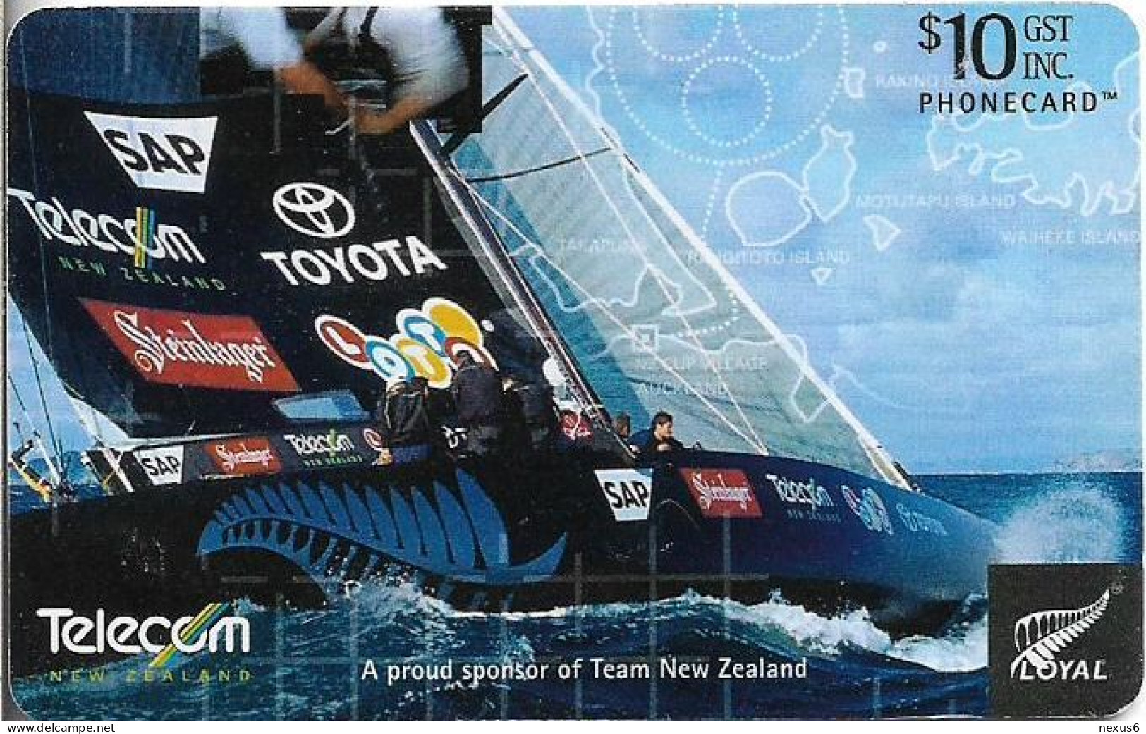 New Zealand - NZT (Chip) - General Cards 2002 Americas Cup - Yacht, 09.2002, 10$, 50.000ex, Used - New Zealand