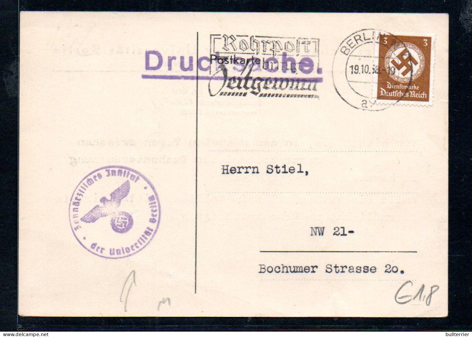 DENISTRY -  GERMANY - 1938  - COVER  FROM BERLIN WITH CENSOR & SPECIAL POSTMARK - Geneeskunde