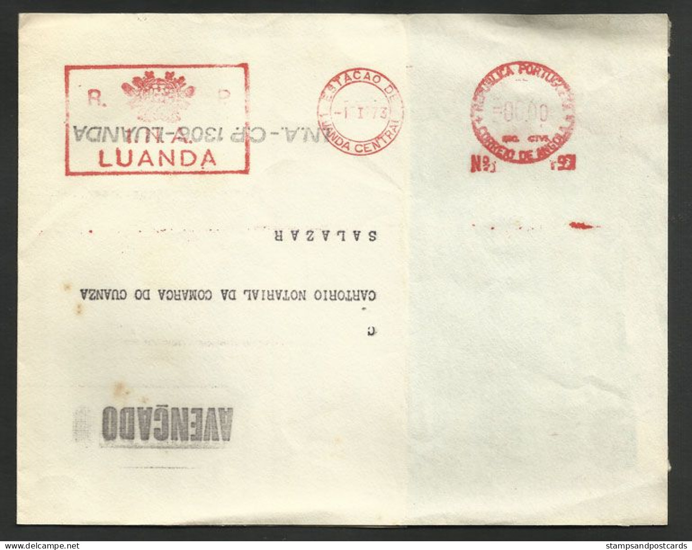 Angola Portugal EMA Cachet Rouge A Zero Institut National D'administration 1973 Franking Meter With Zero Value - Angola