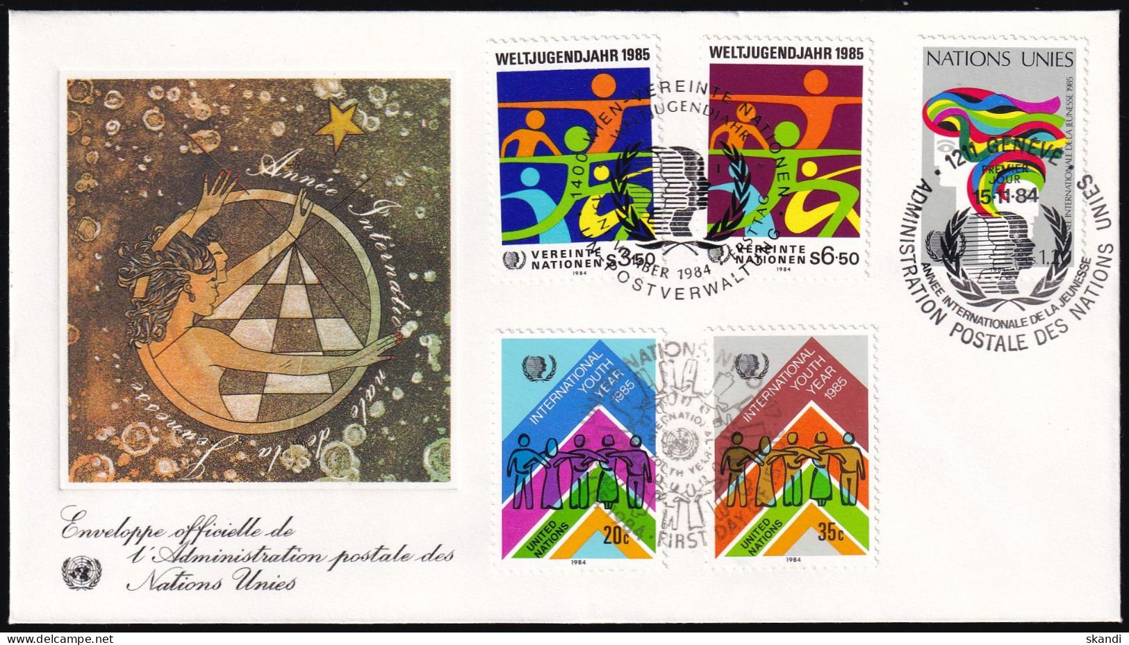 UNO NEW YORK - WIEN - GENF 1984 TRIO-FDC Weltjugendjahr - Gezamelijke Uitgaven New York/Genève/Wenen