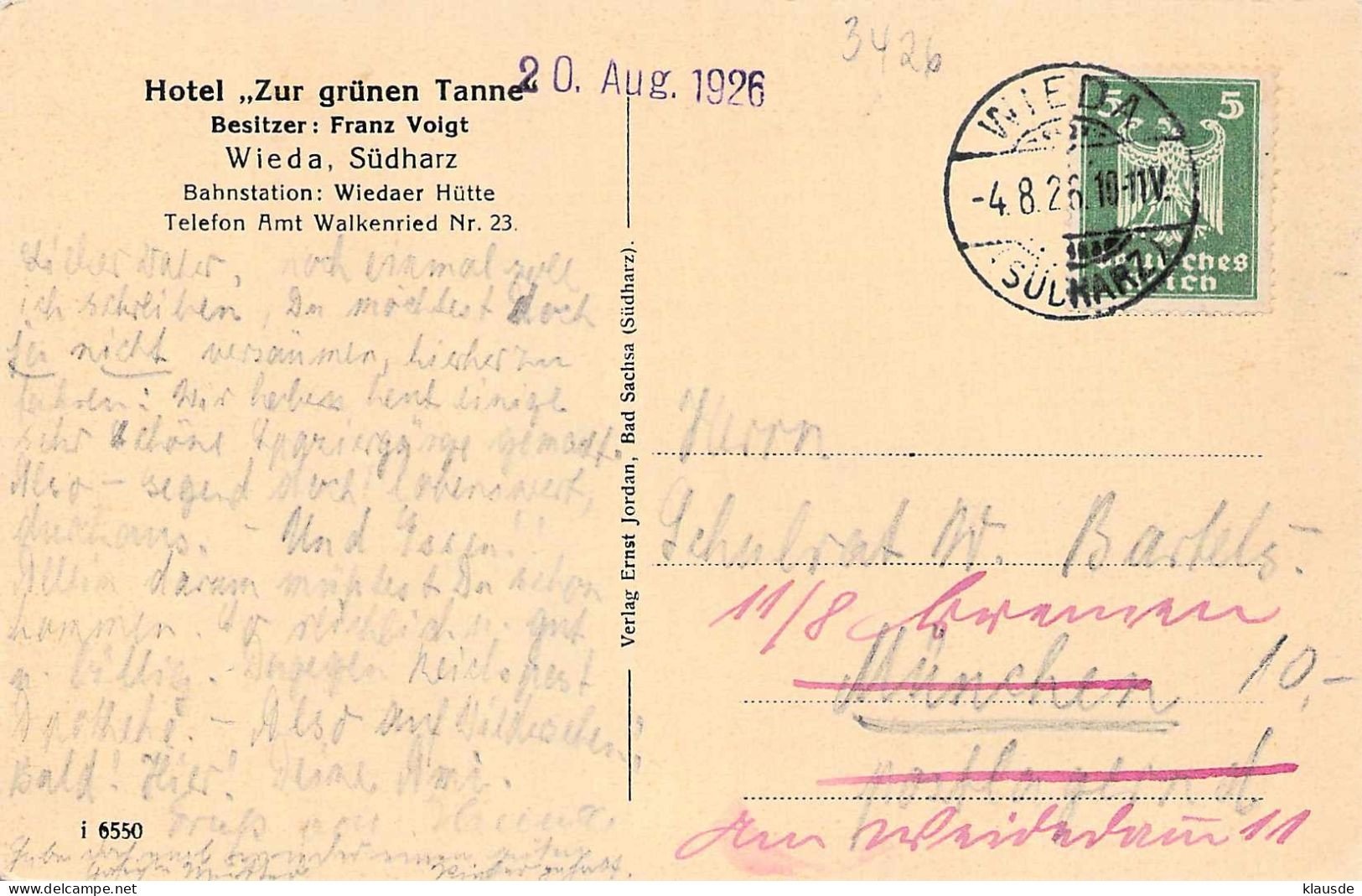 Wieda - Hotel Zur Grünen Tanne Gel.1928 - Bad Sachsa