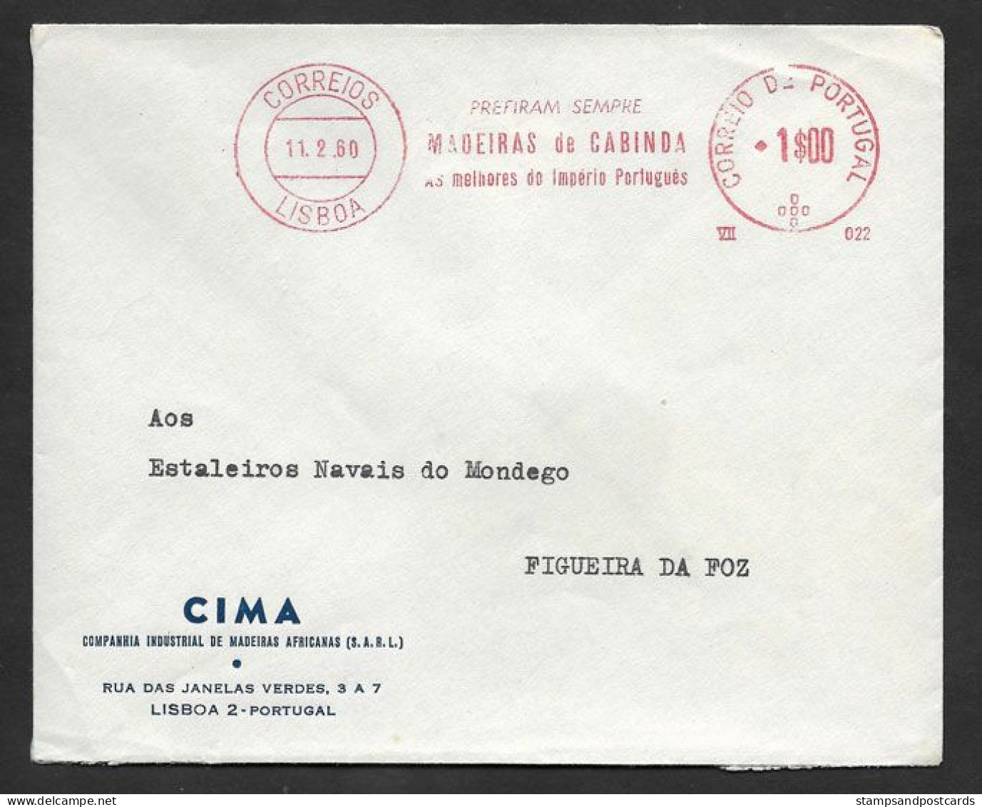 Portugal EMA Cachet Rouge Pub Bois De Cabinda Le Meilleur De L'empire Portugais Angola 1960 Cabinda Woods Meter Franking - Machines à Affranchir (EMA)