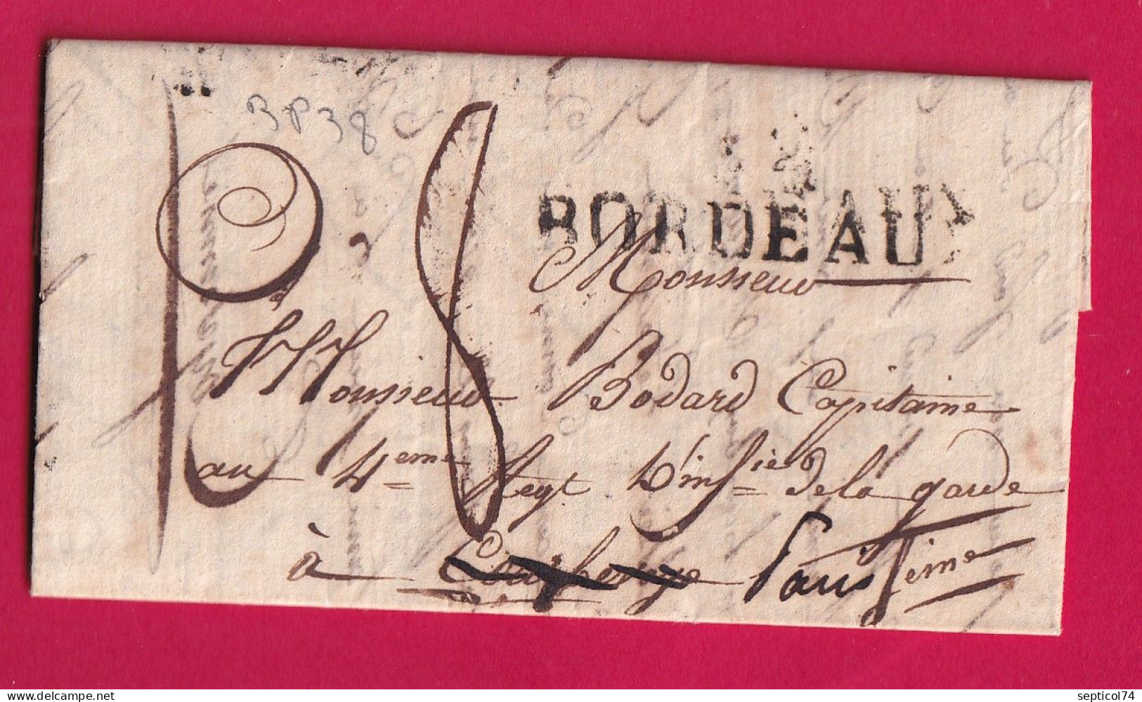 DEBOURSE 60 NEUILLY SUR SEINE EN ROUGE 1821 INDICE 22 + BANLIEUE DEPART BORDEAUX LETTRE - 1801-1848: Précurseurs XIX