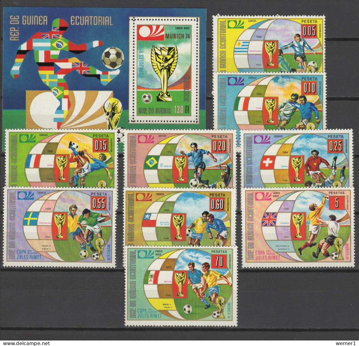 Equatorial Guinea 1973 Football Soccer World Cup Set Of 9 + S/s MNH - 1974 – West Germany