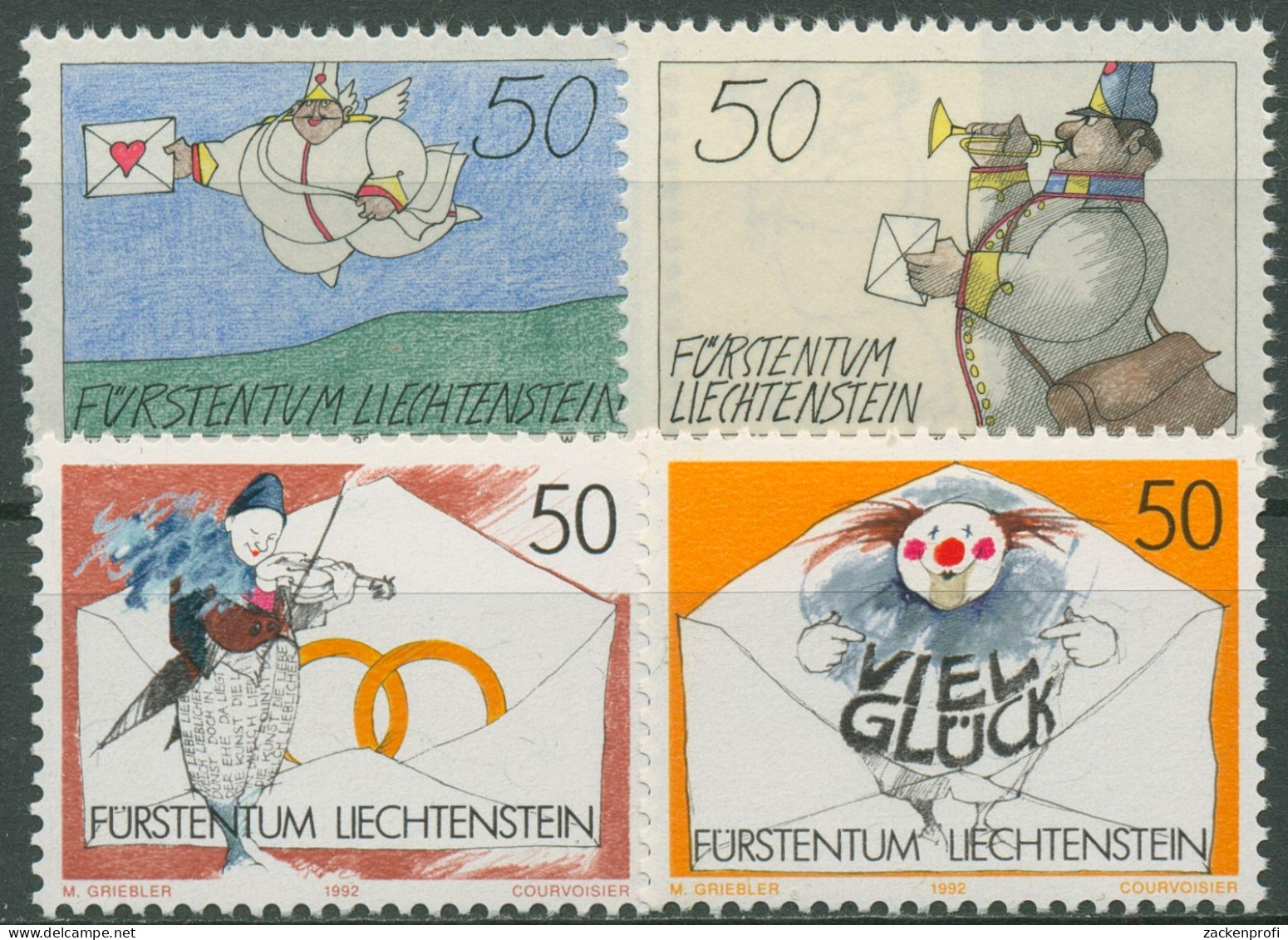 Liechtenstein 1992 Grußmarken Zeichnungen 1041/44 Postfrisch - Ungebraucht