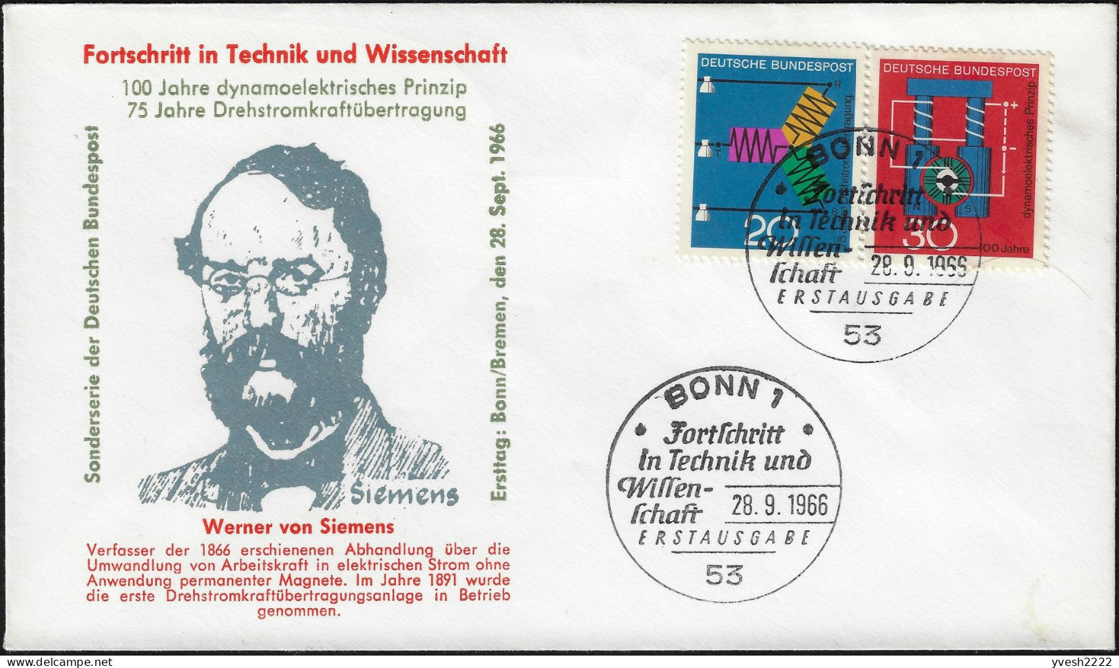 Allemagne 1966 Y&T 378 Et 379 Sur FDC. Transmission Triphasée Et Dynamo électrique - Electricité