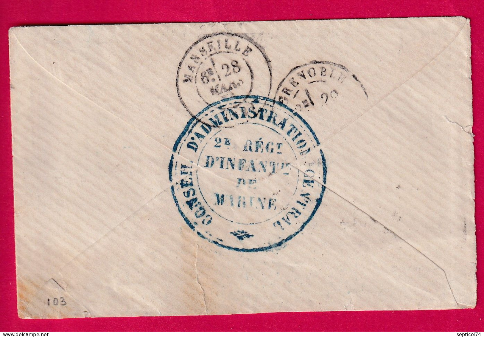 GUERRE 1870 N°46B BDF GC 611 BREST FINISTERE POUR GRENOBLE CONSEIL ADMIN 2E REGIMENT INFANTERIE DE MARINE LETTRE - Krieg 1870