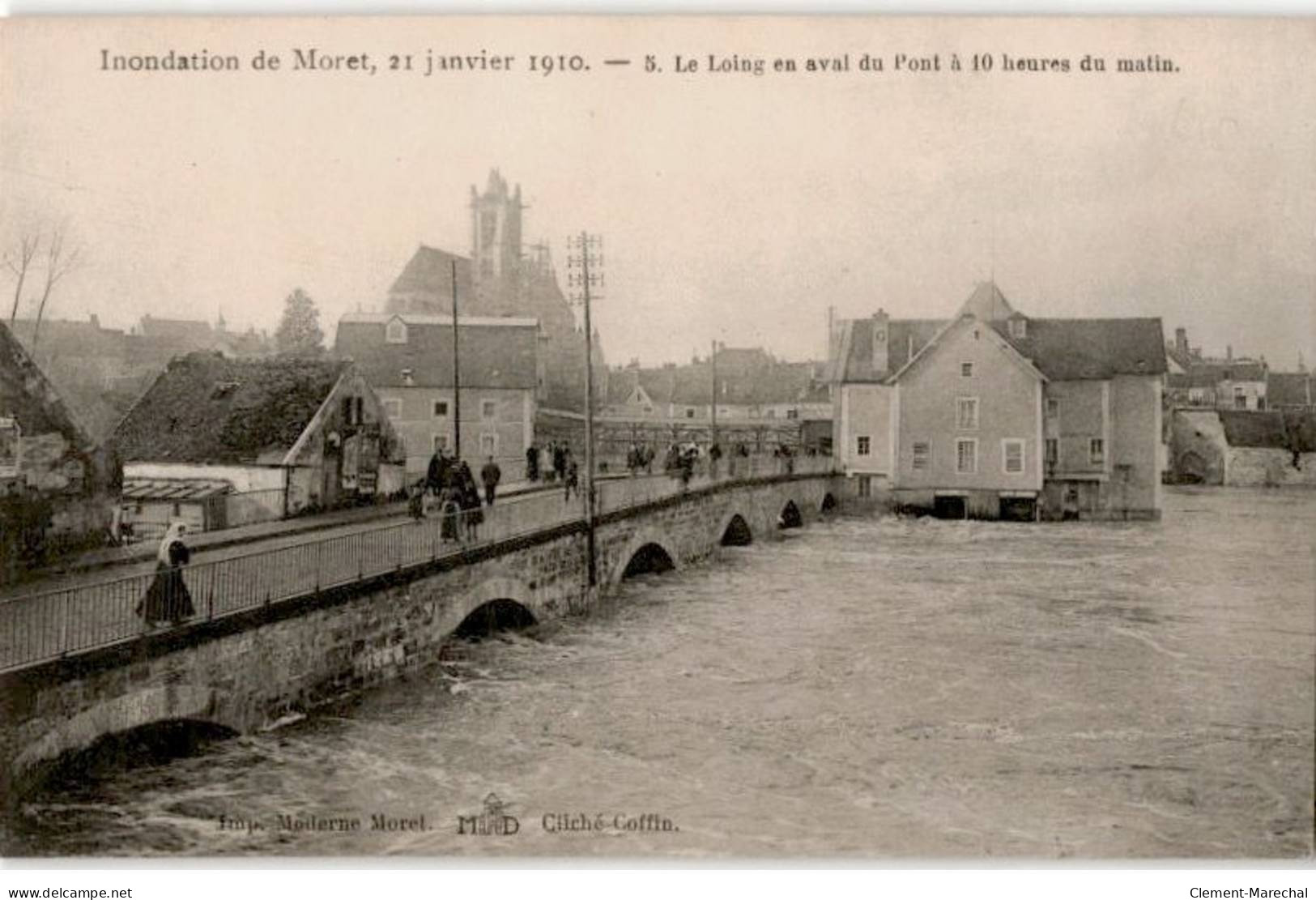 MORET-sur-LOING: Inondation De Moret 21 Janvier 1910 Le Loing En Aval Du Pont - Très Bon état - Moret Sur Loing