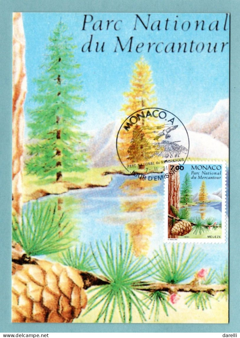 Carte Maximum Monaco 1991 - National Du Mercantour - Conifères - Mélèze - YT 1804 - Cartoline Maximum