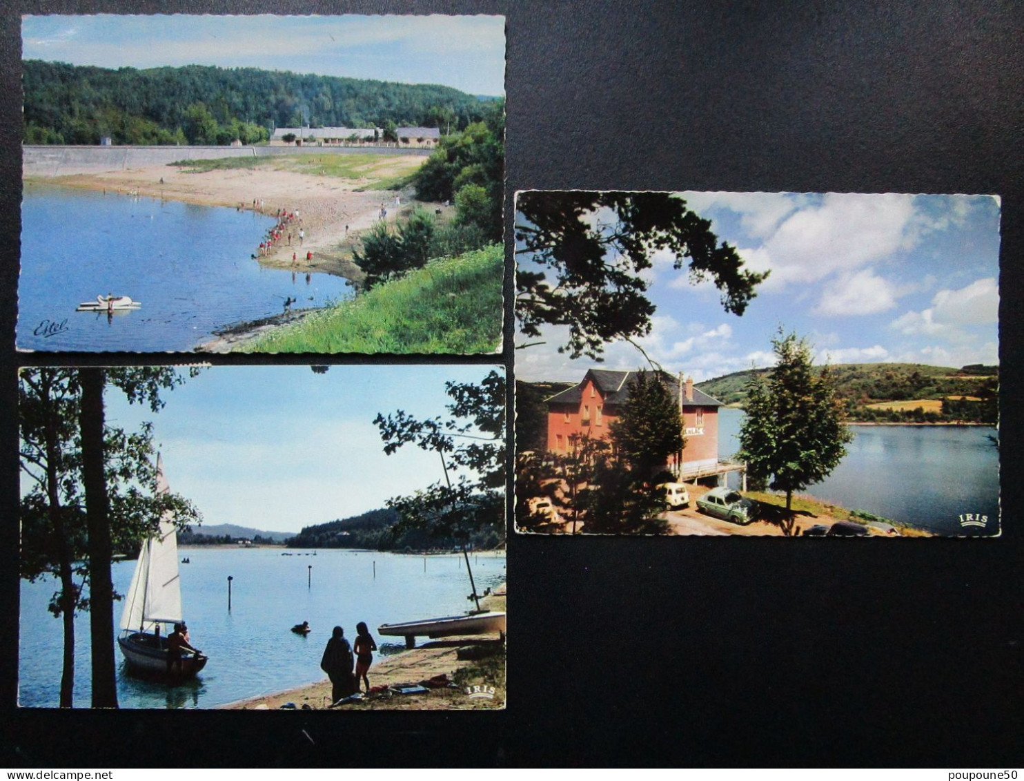 CP 19 Corrèze TREIGNAC - LOT DE 3 CARTES POSTALES - La Plage E.D.F. Sur L'étang De Biarriousse, Hôtel Du Lac , La Voile - Treignac