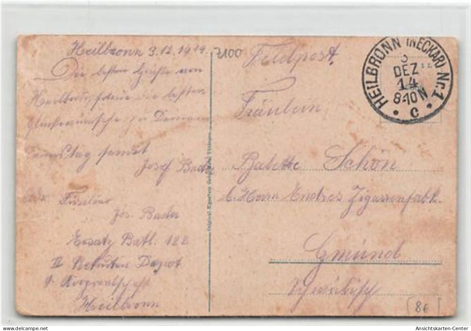 39099808 - Heilbronn. Bahnhof Neuen Postamt. Feldpost, Stempel Von 1914. Leichter Stempeldurchdruck, Leichte Eckabschue - Heilbronn