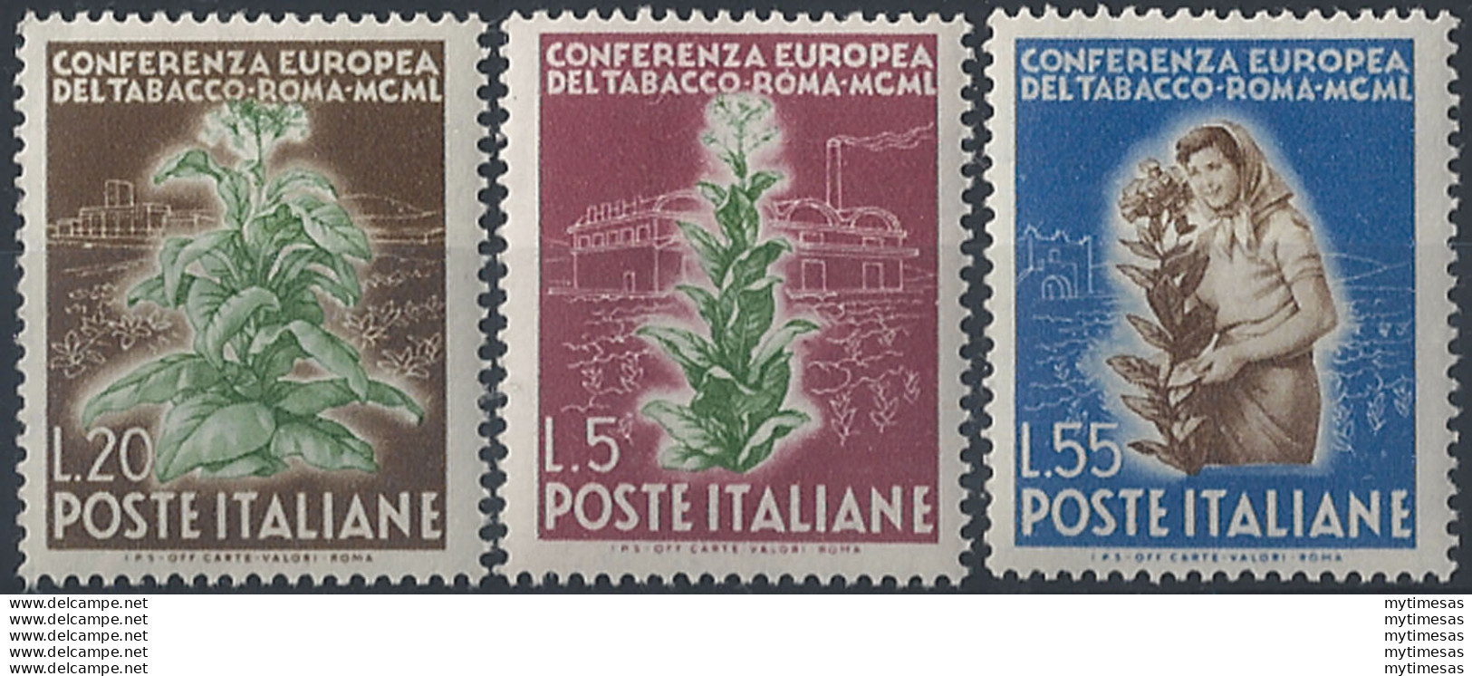 1950 Talia Conferenza Europea Tabacco MNH Sass N. 629/31 - 1946-60: Mint/hinged